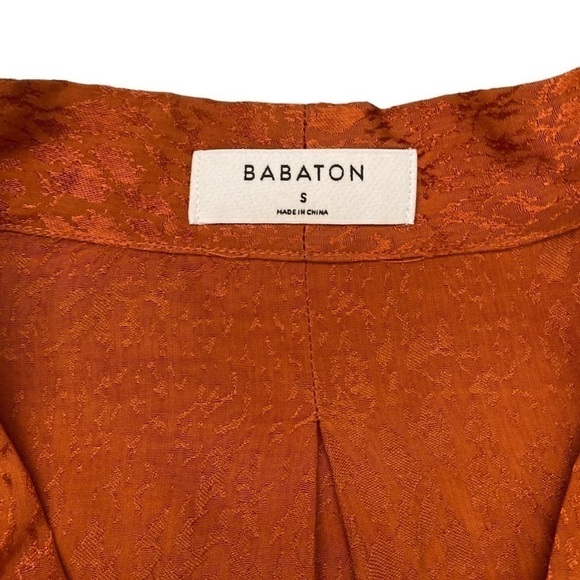Aritzia Babaton Power embossed rust orange silky collarless blouse - Picture 7 of 9